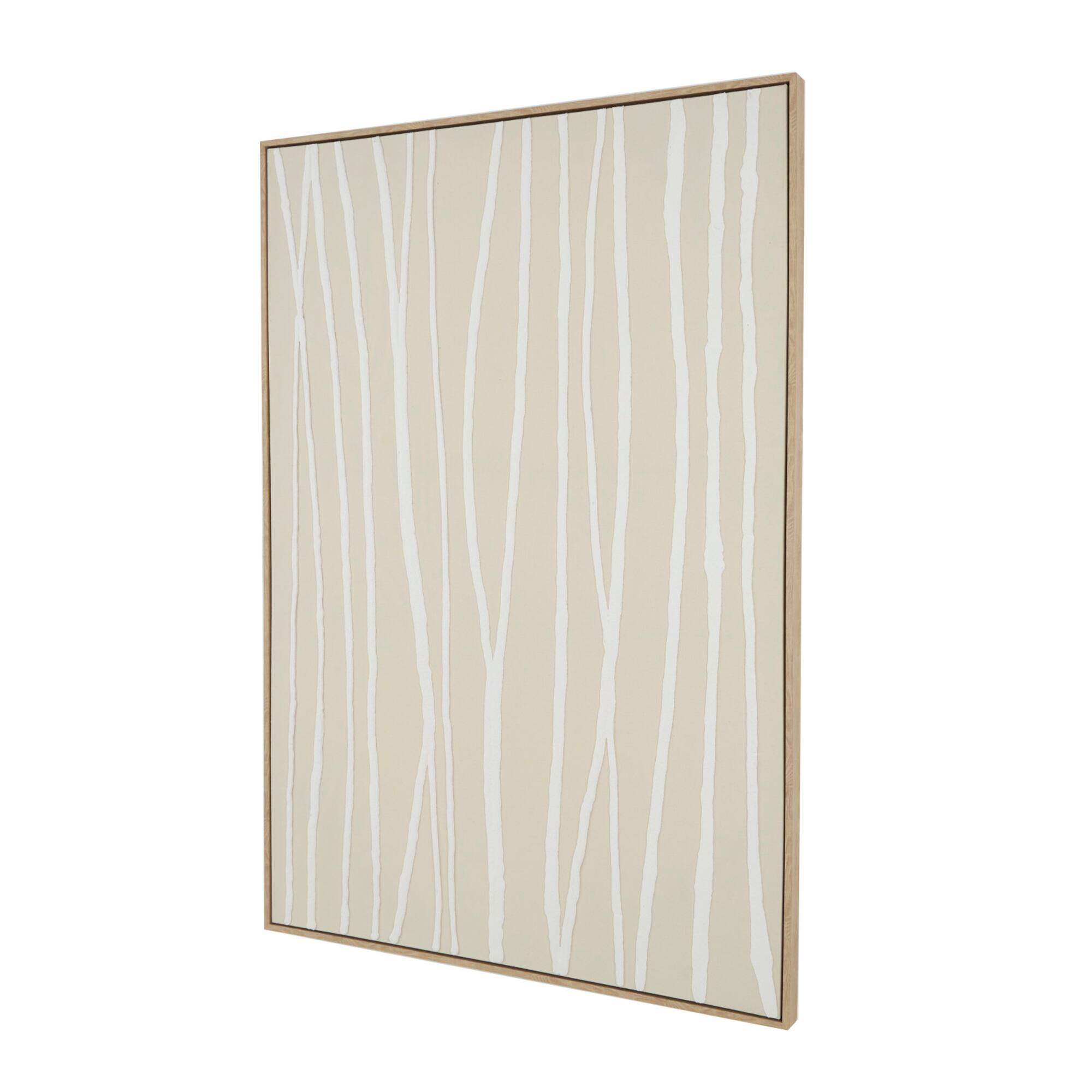 Beige Wooden Abstract Vertical Line Framed Wall Art with Brown Wooden Frame